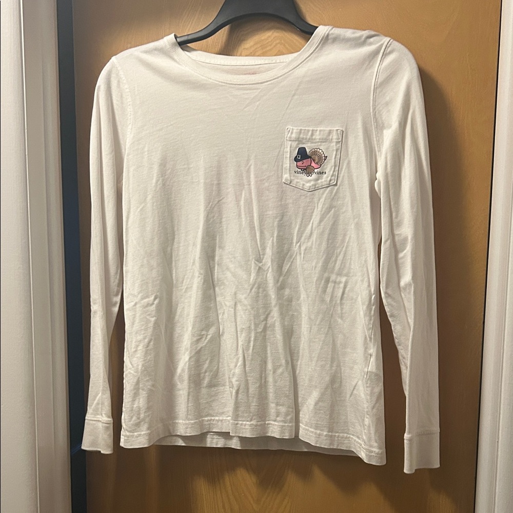 Vineyard Vines White Long Sleeve Tee with Pocket